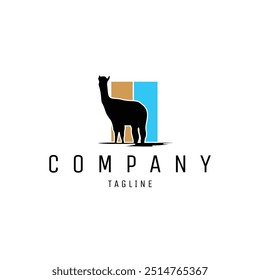 vector illustration of alpaca. premium animal silhouette design. the background is brown and blue. isolated badge, emblem, icon, sticker design. available in eps 10