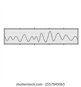 "Vector illustration of alpha waves with smooth amplitude variations on a grid background within a rectangular frame. Perfect for neuroscience, relaxation studies, and scientific visuals."
