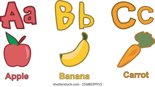 Vector illustration of the alphabet A-C learning to count for children. with vegetable and fruit vector style.