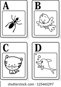 A vector illustration of alphabet animals from A to D