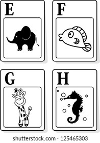 A vector illustration of alphabet animals from E to H