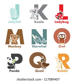 A vector illustration of alphabet animals from J to R
