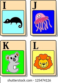 A vector illustration of alphabet animals from I to L