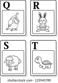 A vector illustration of alphabet animals from Q to T