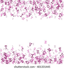 Vector Illustration of Alphabet Background for Design, Website, Banner. Letters ABC  Element Template in pink. Scattered Symbol Pattern