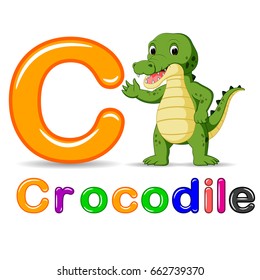 vector illustration of Alphabet C with Crocodile cartoon
