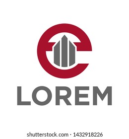 vector illustration alphabet e and building icon logo design