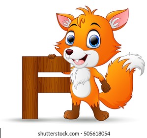 Vector illustration of Alphabet F with Fox cartoon 