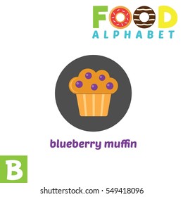 Vector Illustration of alphabet food. B Letter For Blueberry Muffin