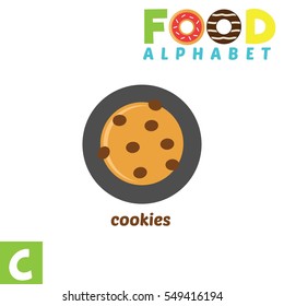Vector Illustration of alphabet food. C Letter For Cookies