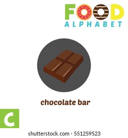 Vector Illustration of alphabet food. C Letter For Chocolate Bar