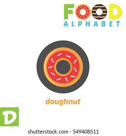 Vector Illustration of alphabet food. D Letter For Doughnut