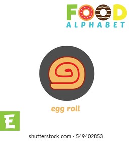 Vector Illustration of alphabet food. E Letter For Egg roll
