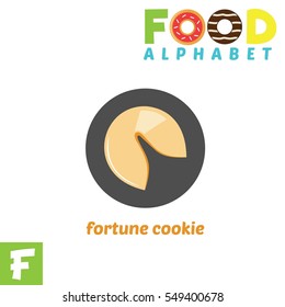 Vector Illustration of alphabet food. F Letter For Fortune Cookie