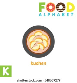 Vector Illustration of alphabet food. K Letter For Kuchen