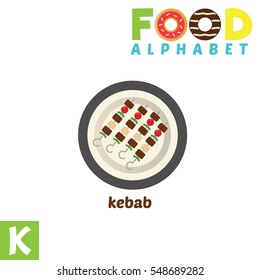 Vector Illustration of alphabet food. K Letter For Kebab