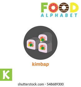 Vector Illustration of alphabet food. K Letter For Kimbap