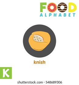 Vector Illustration of alphabet food. K Letter For Knish