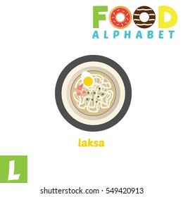 Vector Illustration of alphabet food. L Letter For Laksa
