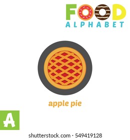 Vector Illustration of alphabet food. A Letter For Apple Pie