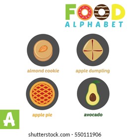 Vector Illustration of alphabet food with A Letter.
