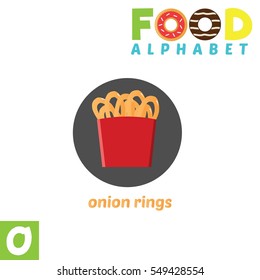 Vector Illustration of alphabet food. O Letter For Onion ring