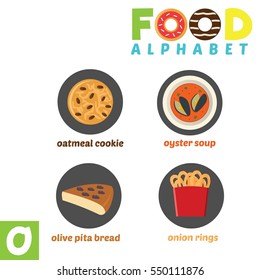 Vector Illustration of alphabet food with O Letter.