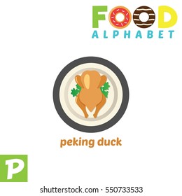 Vector Illustration of alphabet food. P Letter For Peking Duck