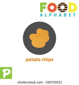 Vector Illustration of alphabet food. P Letter For Potato Chips