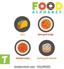 Vector Illustration of alphabet food with T Letter.