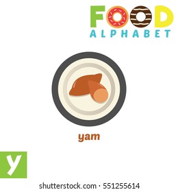 Vector Illustration of alphabet food. Y Letter For Yam