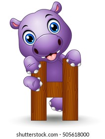 Vector illustration of Alphabet H with Hippo cartoon