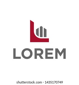vector illustration alphabet l and building icon logo design