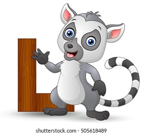 Vector illustration of Alphabet L with Lemur cartoon