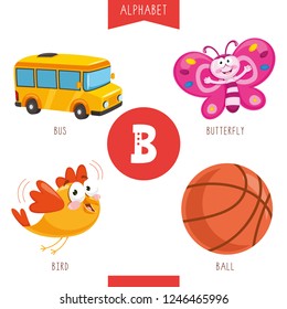 Vector Illustration Of Alphabet Letter B And Pictures