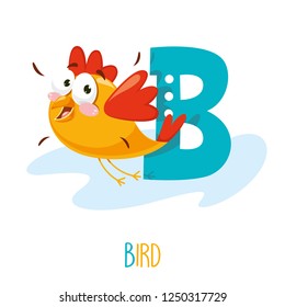 Vector Illustration Of Alphabet Letter B And Bird