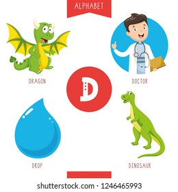 Vector Illustration Of Alphabet Letter D And Pictures