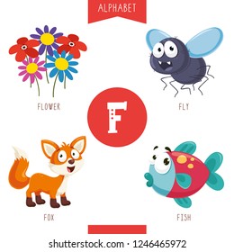 Vector Illustration Of Alphabet Letter F And Pictures