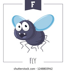 Vector Illustration Of Alphabet Letter F And Fly