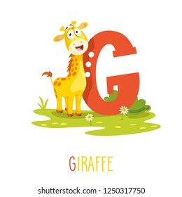 Vector Illustration Of Alphabet Letter G And Giraffe