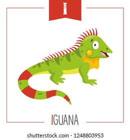 Vector Illustration Of Alphabet Letter I And Iguana