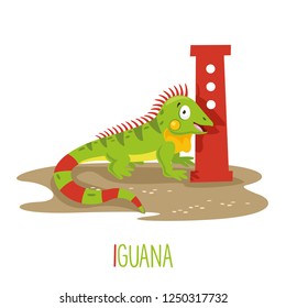 Vector Illustration Of Alphabet Letter I And Iguana