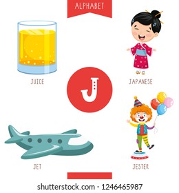 Vector Illustration Of Alphabet Letter J And Pictures