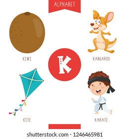 Vector Illustration Of Alphabet Letter K And Pictures