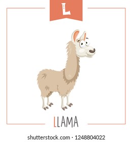Vector Illustration Of Alphabet Letter L And Llama