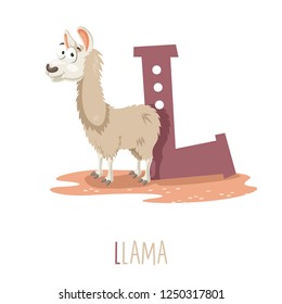 Vector Illustration Of Alphabet Letter L And Llama