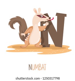 Vector Illustration Of Alphabet Letter N And Numbat