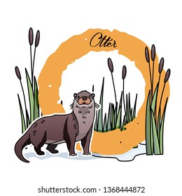 Vector illustration. Alphabet letter O with cute otter