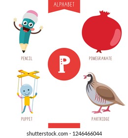 Vector Illustration Of Alphabet Letter P And Pictures