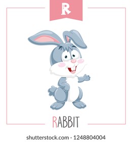 Vector Illustration Of Alphabet Letter R And Rabbit